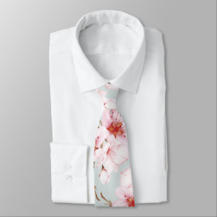 Cravate Fleurs de cerisier à l'aquarelle rose poussiéreuse