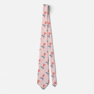 Cravate Fleurs de corail doux et motif de feuilles bleues