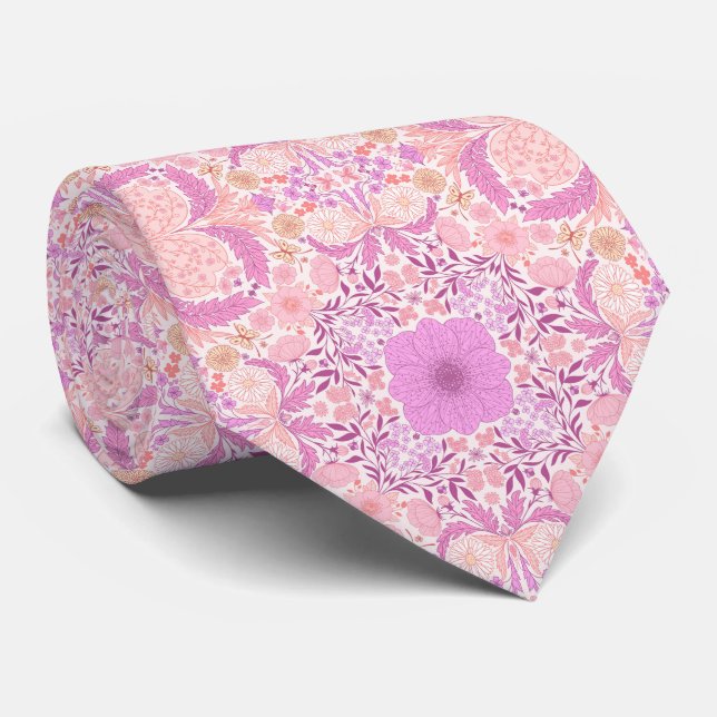 Cravate Fleurs de jardin rétro en rose (Roulé)