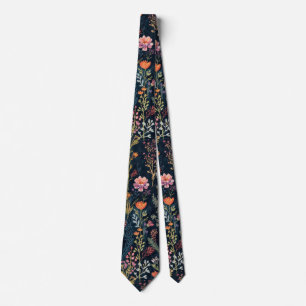 Cravate fleurs de jardin sauvage de printemps prairie noir