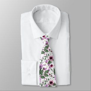 Cravate Fleurs de lavande avec motif feuille vert