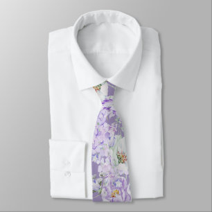 Cravate Fleurs de lilas à l'aquarelle sur lavande