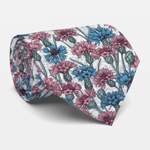 Cravate Fleurs de maïs roses et bleues, fleurs sauvages su