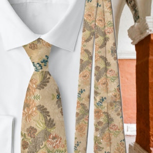 Cravate Fleurs de Pêche Douce Feuilles d'Olivier
