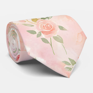 Cravate Fleurs de pêche roses petites aquarelles abstraite