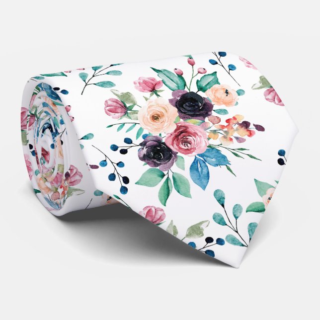 Cravate Fleurs de printemps colorées motif (Roulé)
