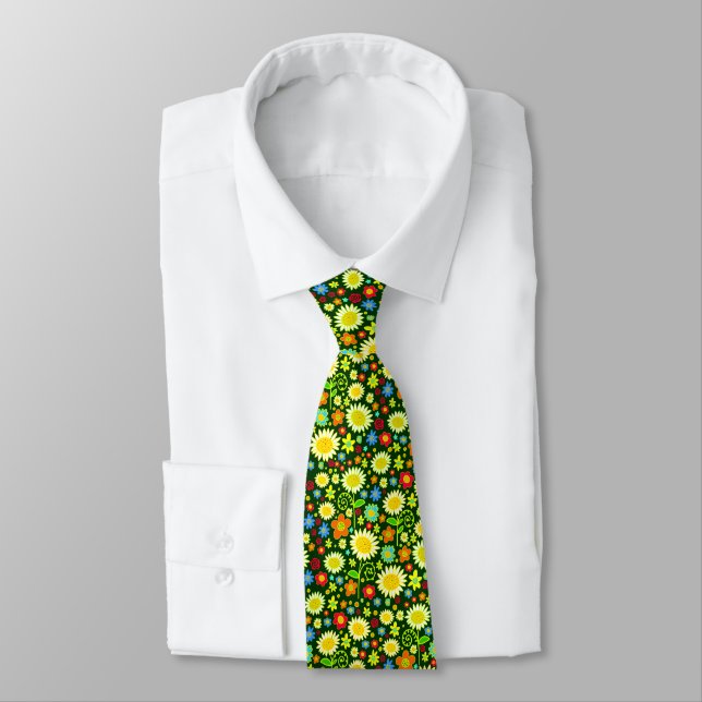 Cravate Fleurs de printemps - Vert foncé (Attaché)