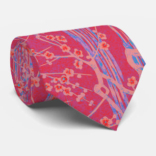 Cravate FLEURS DE SAKURA ROSE BLEU Antique Floral japonais