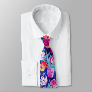 Cravate Fleurs de tulipes magenta violet rose rouge blanc