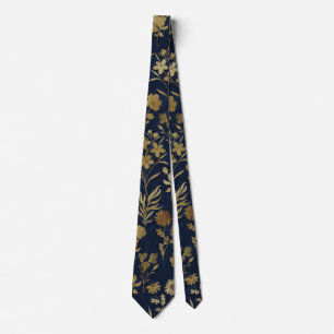 Cravate Fleurs d'or botanique Motif bleu