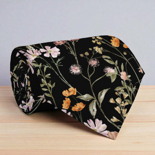 Cravate Fleurs du jardin Fleur sauvage noir Pré de printem
