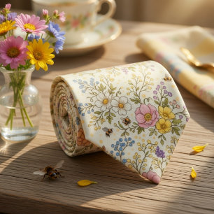 Cravate Fleurs et abeilles fantaisistes de la prairie