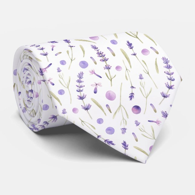 Cravate Fleurs et Feuilles de lavande aquarelle (Roulé)