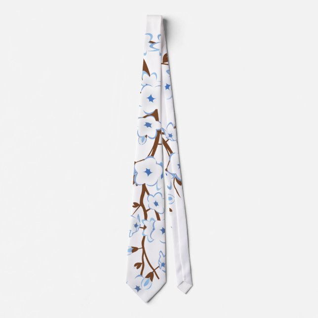 Cravate Fleurs florales de cerises Bleu blanc (Devant)