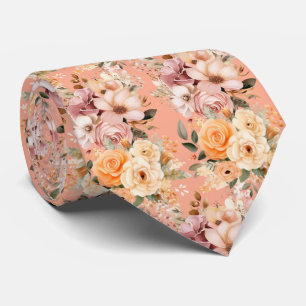 Cravate Fleurs florales élégantes Peach Rose