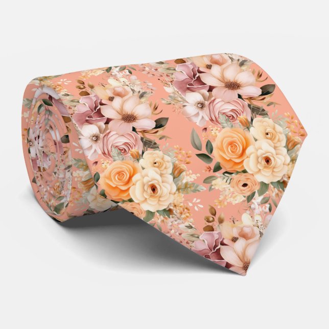 Cravate Fleurs florales élégantes Peach Rose (Roulé)