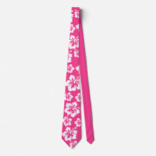 Cravate Fleurs Hawaïennes Roses – Floral Tropical Blanc
