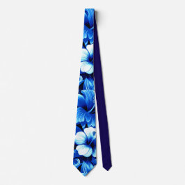 Cravate Fleurs hawaïennes tropicales Hibiscus Cobalt Bleu