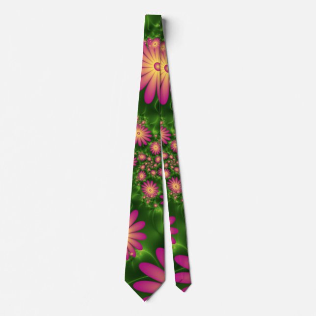 Cravate Fleurs Imaginaires roses Art Fractal Abstrait mode (Devant)