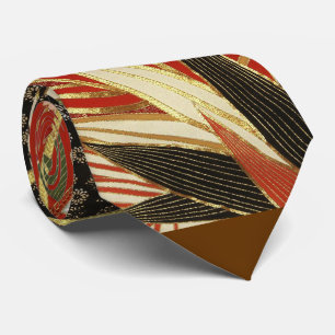 Cravate FLEURS JAPONAISES ANCIENNES Rouge Vert Noir Floral