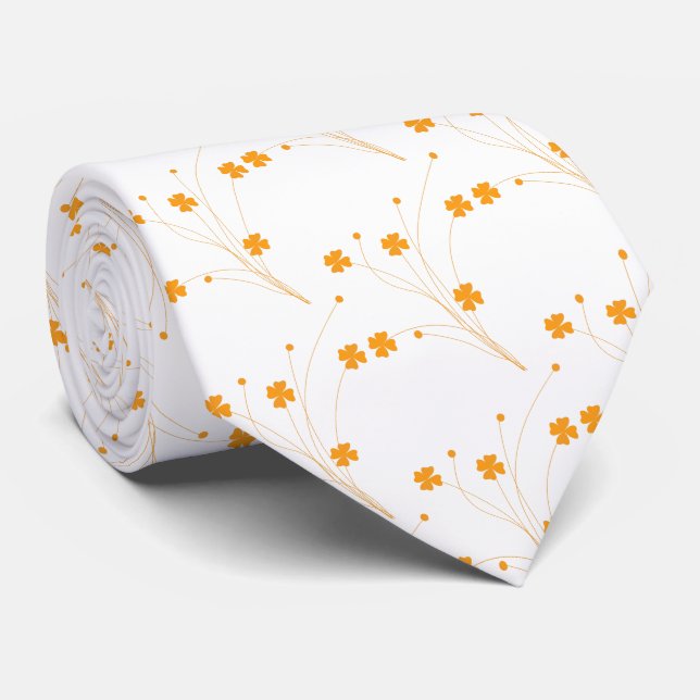 Cravate Fleurs Jaunes D'Or, Petite Impression Florale (Roulé)
