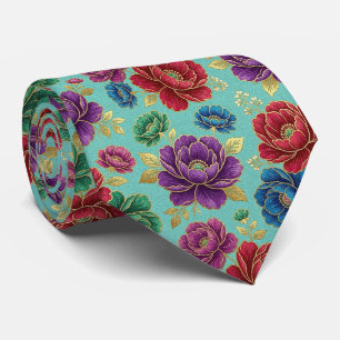 Cravate Fleurs Jeweltone avec Accents Dorés