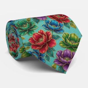 Cravate Fleurs Jeweltone avec Accents Dorés