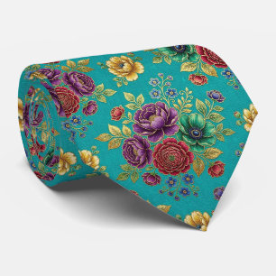 Cravate Fleurs Jeweltone avec Accents Dorés