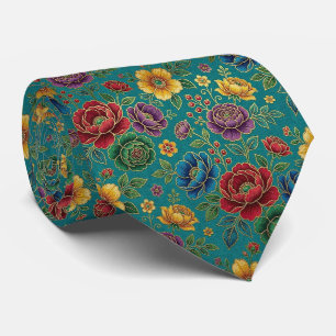 Cravate Fleurs Jeweltone avec Accents Dorés