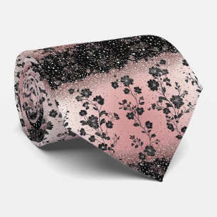 Cravate Fleurs métalliques argentées vintage rose blush de