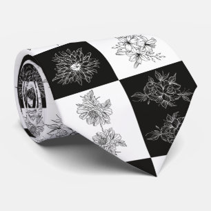 Cravate Fleurs monochromes et motif à carreaux