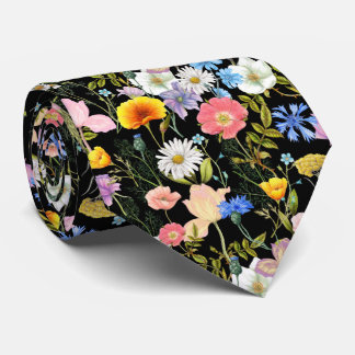 Cravate Fleurs noires Fleur sauvage sombre Botanique Garço