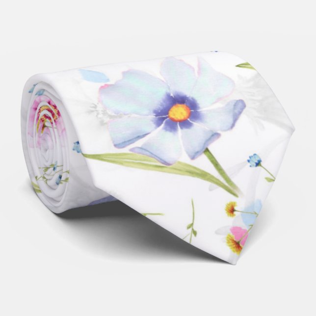 Cravate Fleurs Pâles Roses Et Bleues (Roulé)