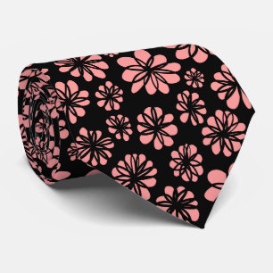 Cravate Fleurs - Rose doux sur noir