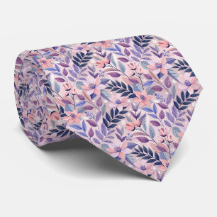 Cravate Fleurs Rose Pêche Navy Motif Floral