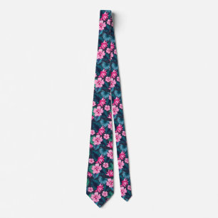 Cravate Fleurs roses avec Feuilles verts Partern-79066