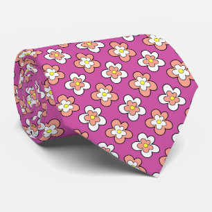 Cravate Fleurs roses et blanches à la Pêche sur violet