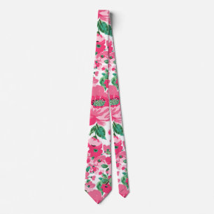Cravate Fleurs roses peintes à la main mignonne Design bl