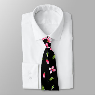 Cravate Fleurs roses Personnalisable couleur noire arrière
