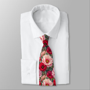 Cravate Fleurs roses, rouges et mauves