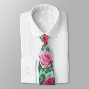 Cravate Fleurs Roses rouges, roses et magenta avec Feuille