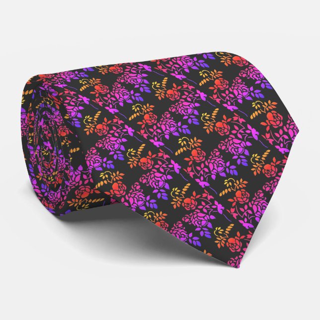 Cravate Fleurs Roses tendues Design de couleurs Abstraites (Roulé)