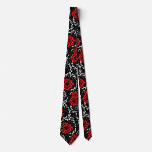 Cravate Fleurs rouges et dentelle noire Motif sans couture