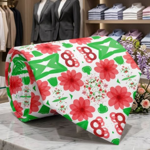 Cravate Fleurs Rouges Fantaisistes Feuilles Vertes Sur Art