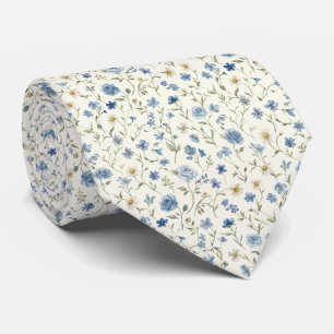 Cravate Fleurs sauvages blanches bleues Roses Mariage Mari