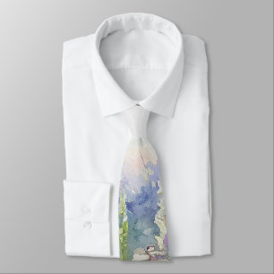 Cravate Fleurs sauvages de lavande en aquarelle