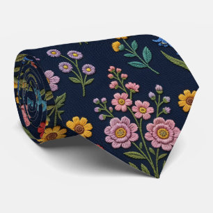 Cravate Fleurs sauvages Faux soie Style de broderie vint