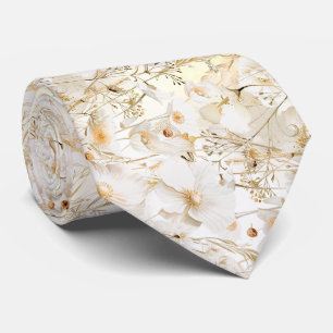 Cravate fleurs sauvages jaunes blanches