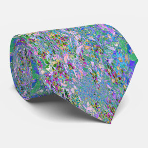 Cravate Fleurs sauvages rétro violettes, vertes et bleues 