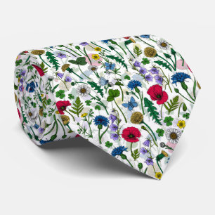 Cravate Fleurs sauvages sur blanc cassé